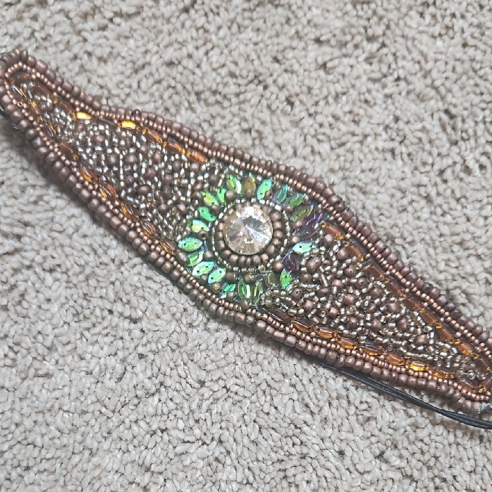Elegant Copper & Green Beaded Headband